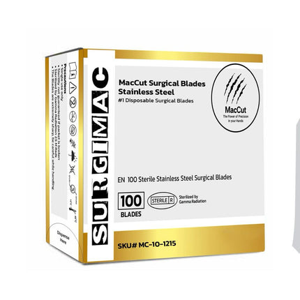 SurgiMac | #15 Sterile Stainless Steel Surgical Scalpel Blade | MacCut by SurgiMac | Box of 100 | MC-10-1215