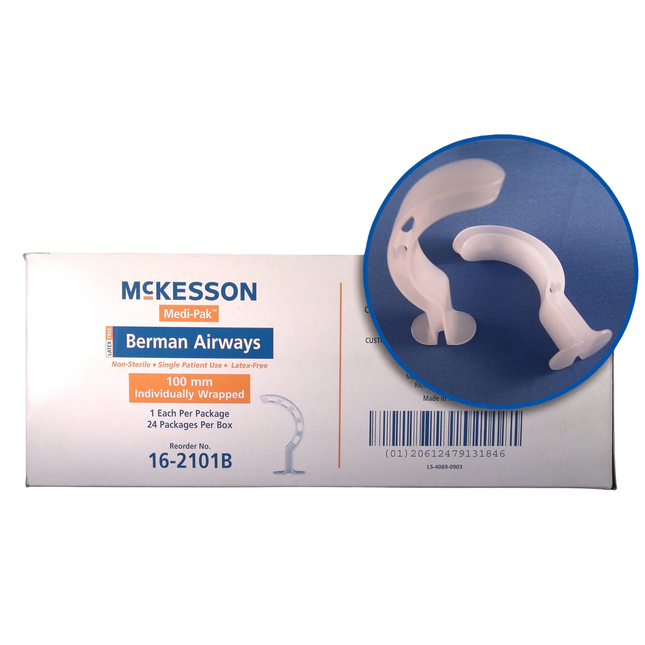 Berman Oropharyngeal Airway McKesson White 80 mm Length ISO 8 NonSterile Adult