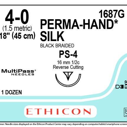 Nonabsorbable Suture with Needle Perma-Hand Silk PS-4 1/2 Circle Reverse Cutting Needle Size 4 - 0 Braided