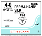 Nonabsorbable Suture with Needle Perma-Hand Silk PS-4 1/2 Circle Reverse Cutting Needle Size 4 - 0 Braided