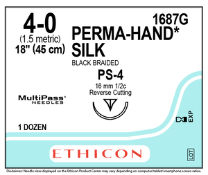Nonabsorbable Suture with Needle Perma-Hand Silk PS-4 1/2 Circle Reverse Cutting Needle Size 4 - 0 Braided | SurgiMac Dental Supply