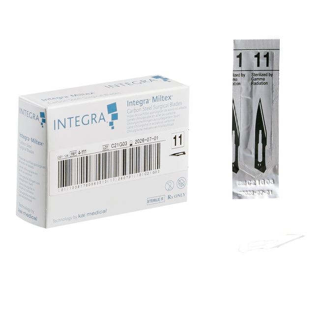 Integra Lifesciences | Miltex #11 Sterile Carbon Steel Surgical Scalpel Blade, Box of 100 blades | 4-111