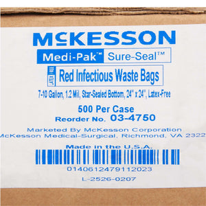 Infectious Waste Bag McKesson 7 to 10 gal. Red Bag LLDPE 24 X 24 Inch | SurgiMac Dental Supply