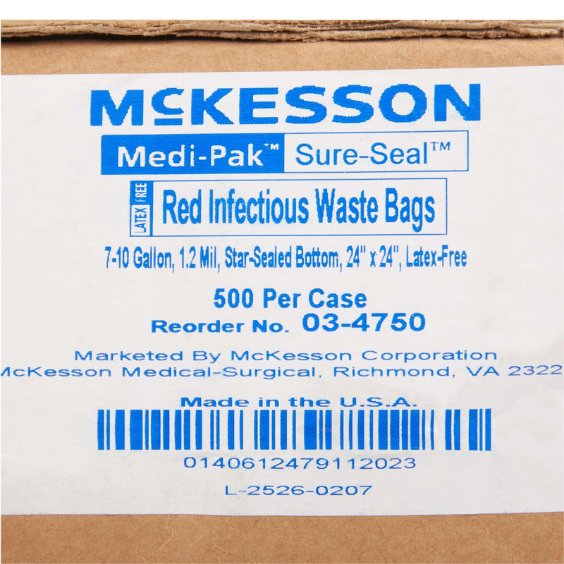 Infectious Waste Bag McKesson 7 to 10 gal. Red Bag LLDPE 24 X 24 Inch | SurgiMac Dental Supply