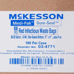 Infectious Waste Bag McKesson 30 to 33 gal. Red Bag LLDPE 31 X 41 Inch | SurgiMac Dental Supply