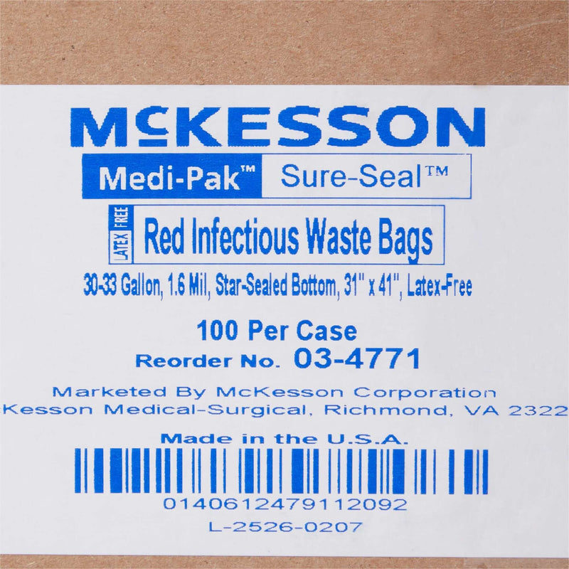 Infectious Waste Bag McKesson 30 to 33 gal. Red Bag LLDPE 31 X 41 Inch | SurgiMac Dental Supply