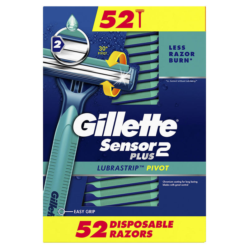 Gillette Sensor2 Plus Pivoting Head and Lubrastrip Men's Disposable Razors, 52 ct. 18384