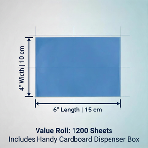 SurgiMac 4" x 6" Blue Barrier Film in Dispenser Box with Stand, 0.05mm Thick, MacSafe, 1200/Roll, 12roll/Case
