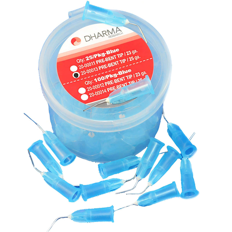 DHARMA Pre-bent Applicator Tips 23ga. Blue x 100 | SurgiMac Dental Supply