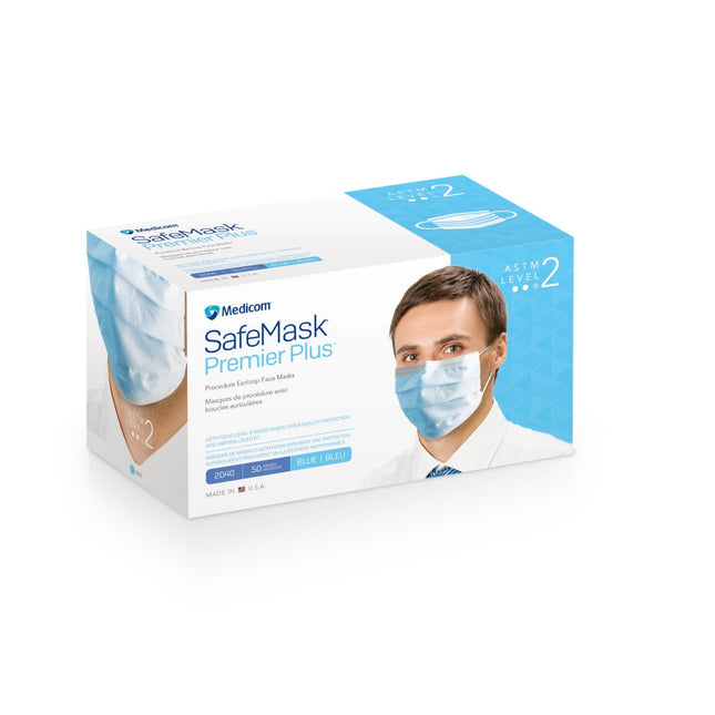 Medicom | Earloop Mask, Astm Level 2, Blue, 50/Bx, 10 Bx/Cs | 2040