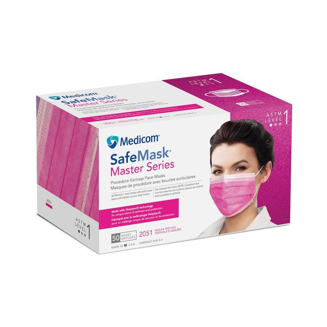 Medicom | Procedure Earloop Mask, Astm Level 1, Azalea Festival (Bright Fuschia), 50/bx, 10 bx/cs | 2051