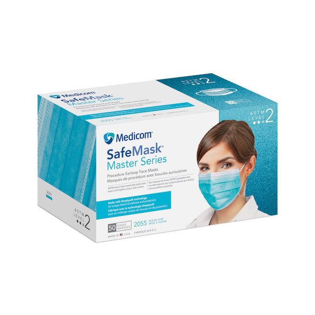 Medicom | SafeMask Astm Level 2 Master Series, Ocean Surf (Aquamarine), 50/bx, 10 bx/cs | 2055