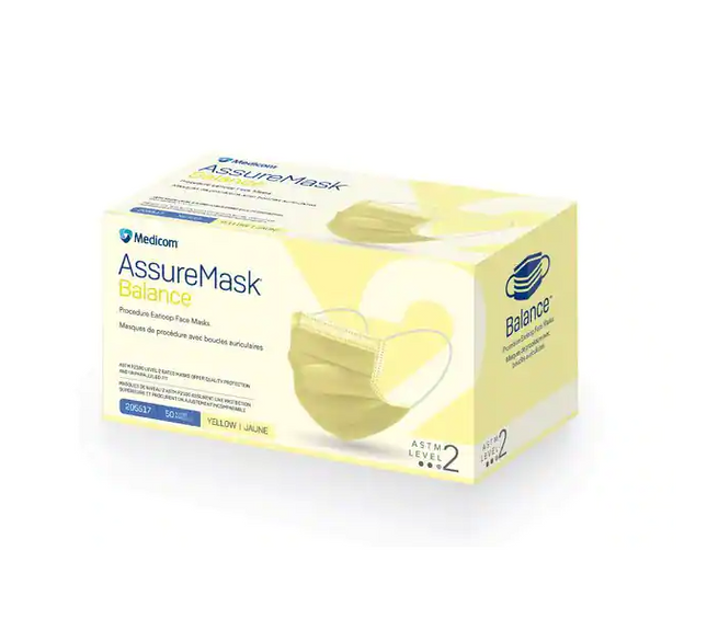 Medicom | Procedure Earloop Face Mask, Yellow, Level 3, 50/Bx, 10Bx/Cs | 205617