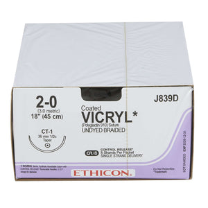 Coated Vicryl™ Polyglactin 910 CT-1 1/2 Circle Taper Point Needle Size 2-0 Braided | SurgiMac Dental Supply