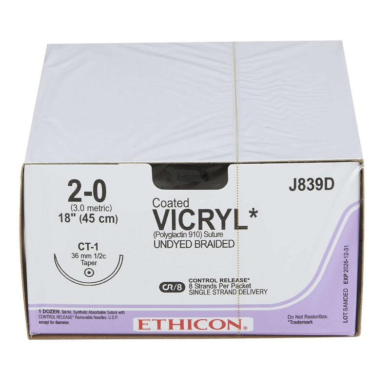 Coated Vicryl™ Polyglactin 910 CT-1 1/2 Circle Taper Point Needle Size 2-0 Braided | SurgiMac Dental Supply