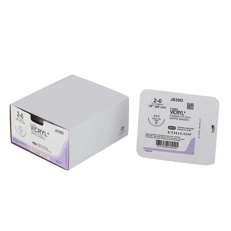 Coated Vicryl™ Polyglactin 910 CT-1 1/2 Circle Taper Point Needle Size 2-0 Braided | SurgiMac Dental Supply