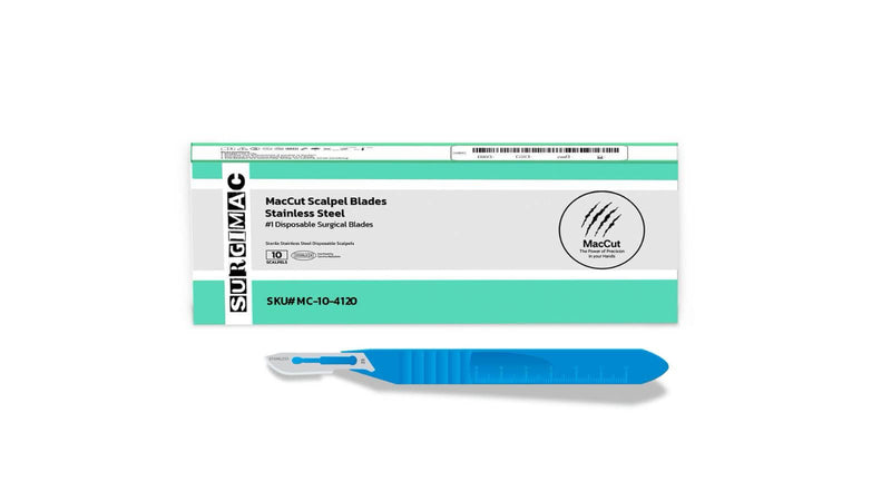 SurgiMac #20 Sterile Surgical Scalpel Blade, Plastic Handle, Stainless Steel, MacCut, 10/Pk | SurgiMac Dental Supply