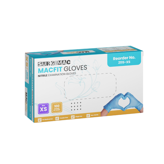 SurgiMac Nitrile Exam Gloves, Chemo Tested, Blue, MacFit