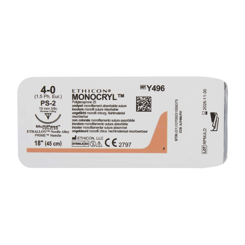 Monocryl™ Poliglecaprone PS-2 3/8 Circle Precision Reverse Cutting Needle Size 4-0 Monofilament | SurgiMac Dental Supply