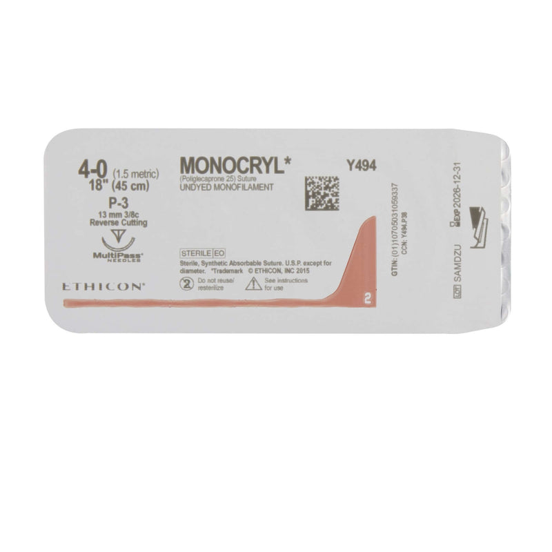 Monocryl™ Poliglecaprone P-3 3/8 Circle Precision Reverse Cutting Needle Size 4-0 Monofilament | SurgiMac Dental Supply