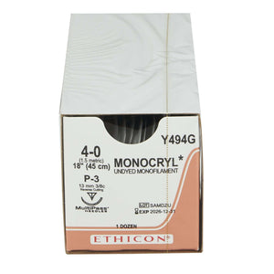 Monocryl™ Poliglecaprone P-3 3/8 Circle Precision Reverse Cutting Needle Size 4-0 Monofilament | SurgiMac Dental Supply
