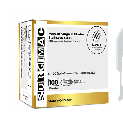 SurgiMac | #21 Sterile Stainless Steel Surgical Scalpel Blade | MacCut by SurgiMac | Box of 100 | MC-10-1221