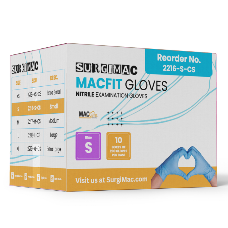 SurgiMac Nitrile Powder Free Exam Gloves, Chemo Tested, Blue, MacFit, 200/Box
