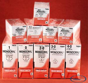 Monocryl Poliglecaprone CP-1 1/2 Circle Reverse Cutting Needle Size 2-0 Monofilament