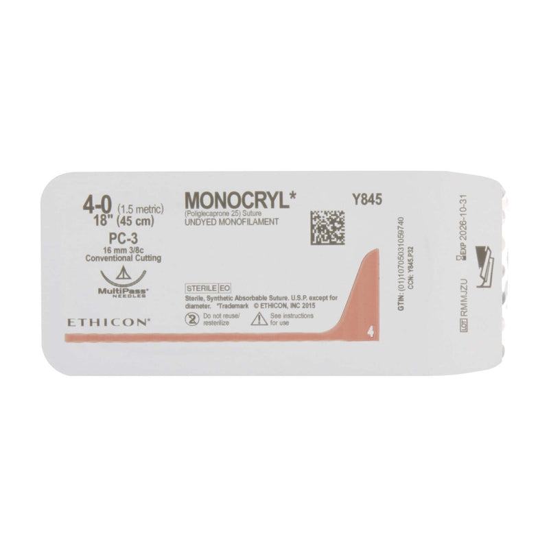 Monocryl™ Poliglecaprone PC-3 3/8 Circle Precision Conventional Cutting Needle Size 4-0 Monofilament | SurgiMac Dental Supply