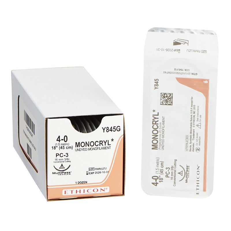 Monocryl™ Poliglecaprone PC-3 3/8 Circle Precision Conventional Cutting Needle Size 4-0 Monofilament | SurgiMac Dental Supply