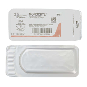 Monocryl™ Poliglecaprone PS-2 3/8 Circle Precision Reverse Cutting Needle Size 3-0 Monofilament | SurgiMac Dental Supply