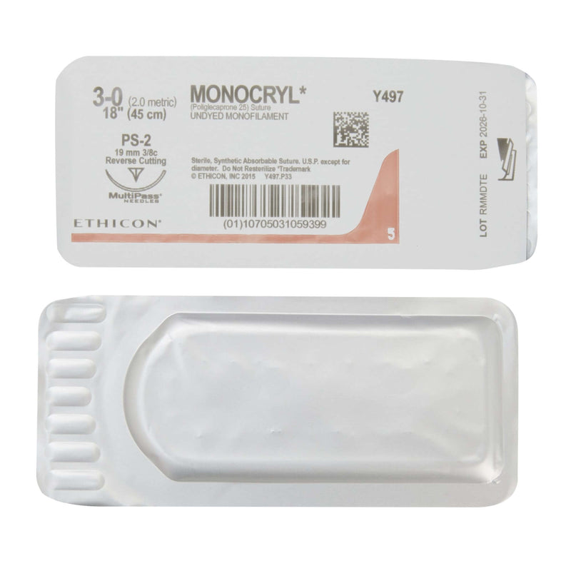 Monocryl™ Poliglecaprone PS-2 3/8 Circle Precision Reverse Cutting Needle Size 3-0 Monofilament | SurgiMac Dental Supply