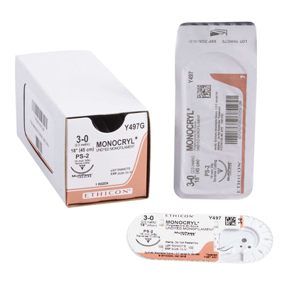 Ethicon Monocryl 3/0, 18" Monocryl Undyed Monofilament Absorbable Suture