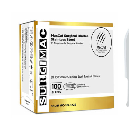 SurgiMac | #22 Sterile Stainless Steel Surgical Scalpel Blade | MacCut by SurgiMac | Box of 100 | MC-10-1222