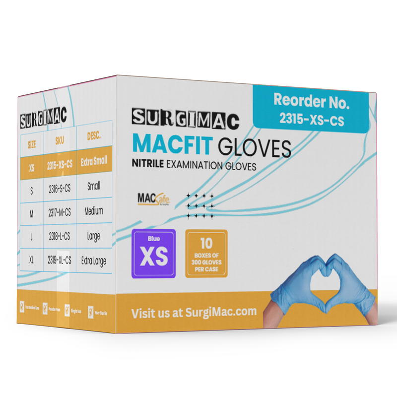 SurgiMac Nitrile Exam Gloves, Chemo Tested, Blue, MacFit, 300/Box