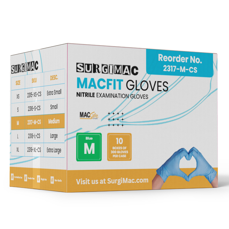 SurgiMac Nitrile Exam Gloves, Chemo Tested, Blue, MacFit, 300/Box