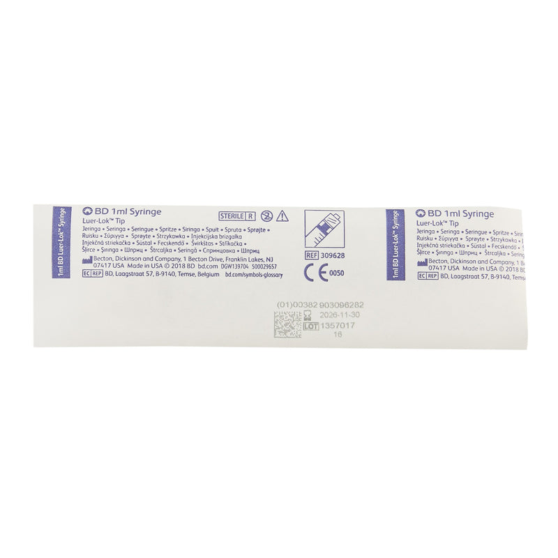 BD Luer-Lok General Purpose Syringe 1 mL with Luer Lock Tip - Sterile, Disposable Without Safety 309628-1