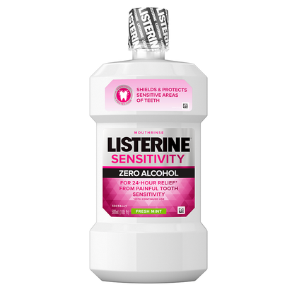 Listerine Sensitivity Mouthwash, Zero Alcohol, Fresh Mint, 500 mL, 6/cs