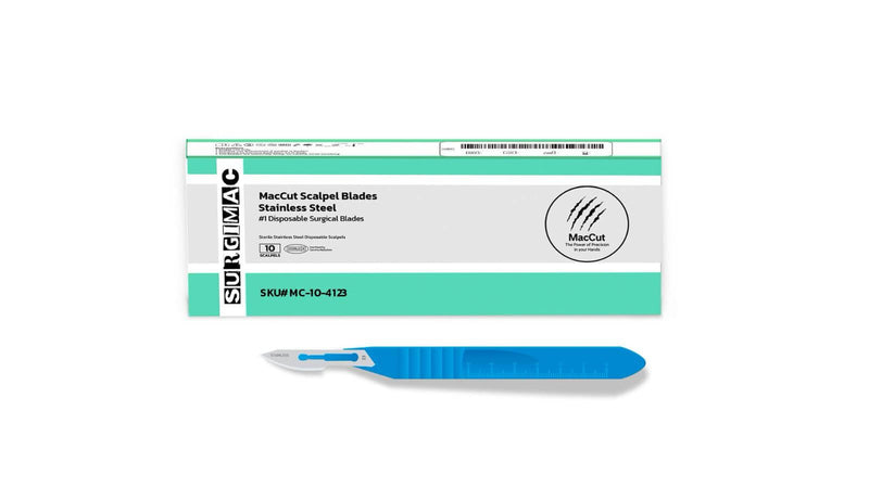 SurgiMac #23 Sterile Surgical Scalpel Blade, Plastic Handle, Stainless Steel, MacCut, 10/Pk | SurgiMac Dental Supply