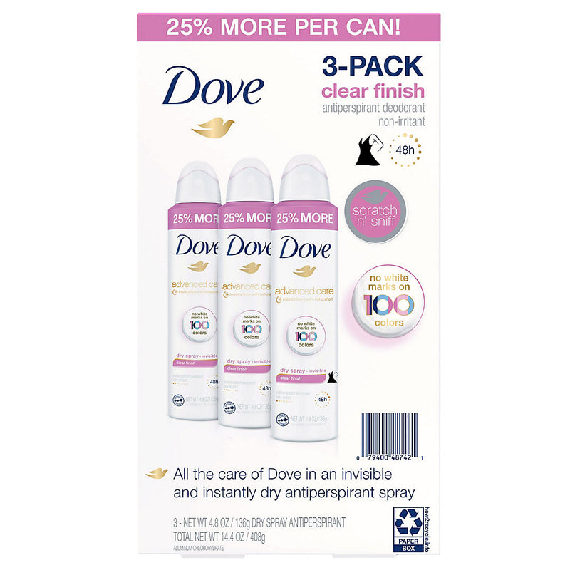 Dove Clear Finish Antiperspirant Spray, 3 ct. 248710