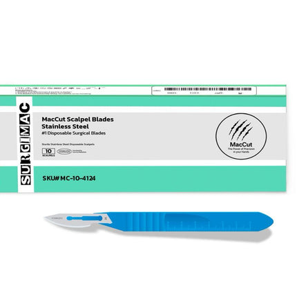 #24 Sterile Stainless Steel Surgical Scalpel Blade with Plastic Handle | MacCut by SurgiMac | Box of 10