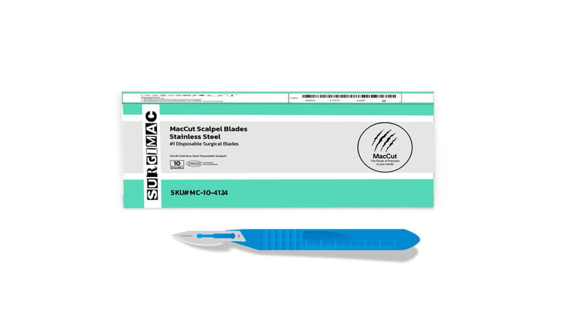 SurgiMac #24Sterile Surgical Scalpel Blade, Plastic Handle, Stainless Steel, MacCut, 10/Pk | SurgiMac Dental Supply
