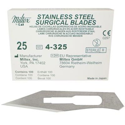 Integra Lifesciences | Miltex #25 Sterile Stainless Steel Surgical Scalpel Blade, Box of 100 | 4-325