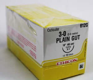 Absorbable Suture with Needle Plain Gut X-1 1/2 Circle Reverse Cutting Needle Size 3 - 0 | SurgiMac Dental Supply