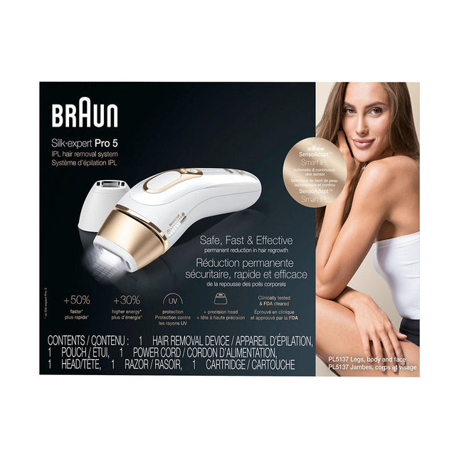 Braun | Braun Silk expert Pro 5 IPL Hair Removal System, PL5137 with Venus Swirl Razor, FDA Cleared - White and Gold | 254658