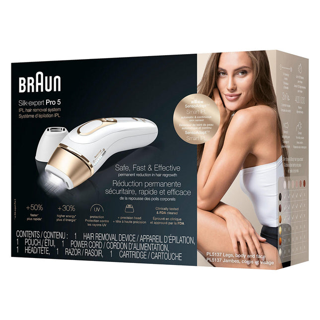 Braun | Braun Silk expert Pro 5 IPL Hair Removal System, PL5137 with Venus Swirl Razor, FDA Cleared - White and Gold | 254658