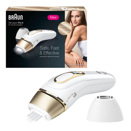 Braun Silk expert Pro 5 IPL Hair Removal System, PL5137 with Venus Swirl Razor, FDA Cleared - White and Gold