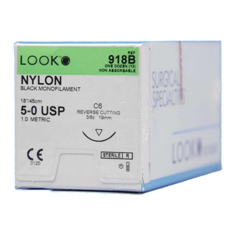 Nonabsorbable Suture with Needle LOOK Nylon C6 3/8 Circle Reverse Cutting Needle Size 5 - 0 Monofilament 918B