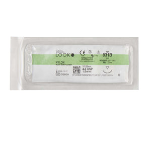 Look Nonabsorbable Suture with Needle LOOK Nylon C17 3/8 Circle Reverse Cutting Needle Size 4 - 0 Monofilament 931B