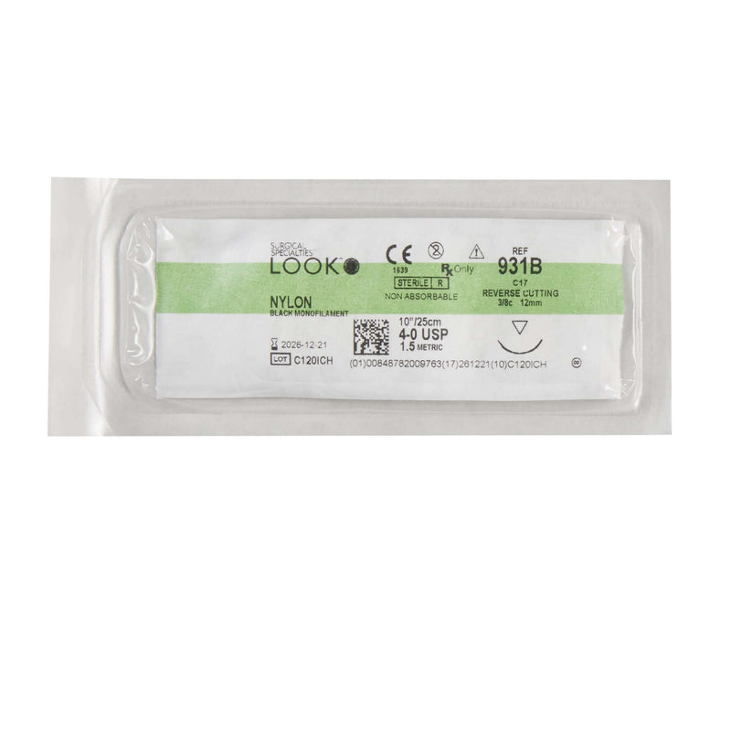 Look Nonabsorbable Suture with Needle LOOK Nylon C17 3/8 Circle Reverse Cutting Needle Size 4 - 0 Monofilament 931B